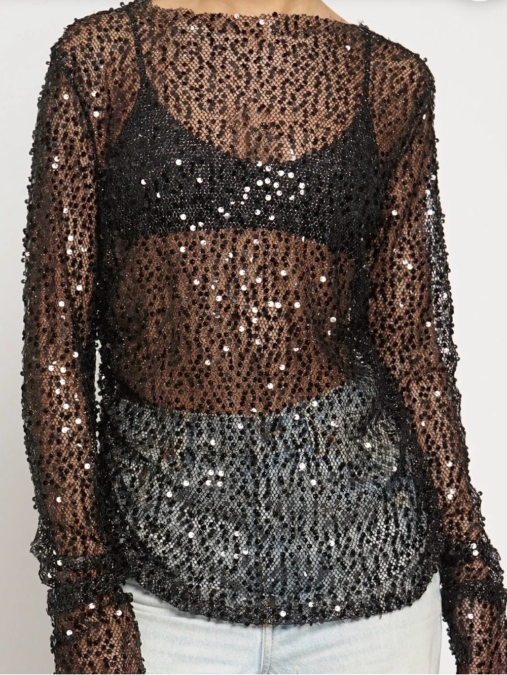 Sans Souci Black Sheer Sequin Long-Sleeve Top